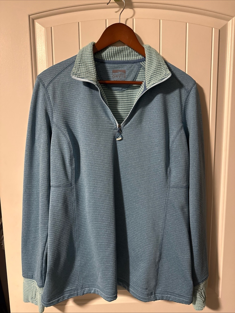 Orvis Sz L Sky Blue Quarter-Zip Pullover Sweater